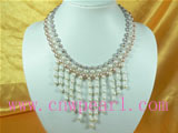 three rows rice freshwater pearl necklaces with whisker